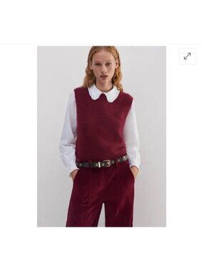 ME+EM Brushed Cashmere Sweater Vest, Medium, Burgundy